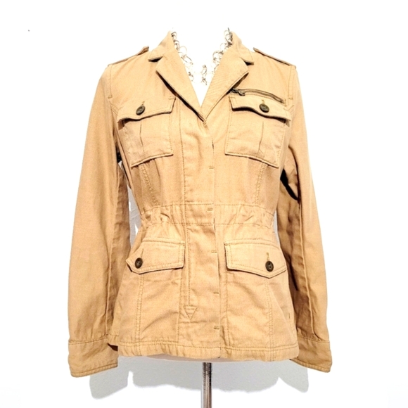 Eddie Bauer Tan Military Style 100% Cotton Button Down Jacket Women's Size S - Picture 1 of 11